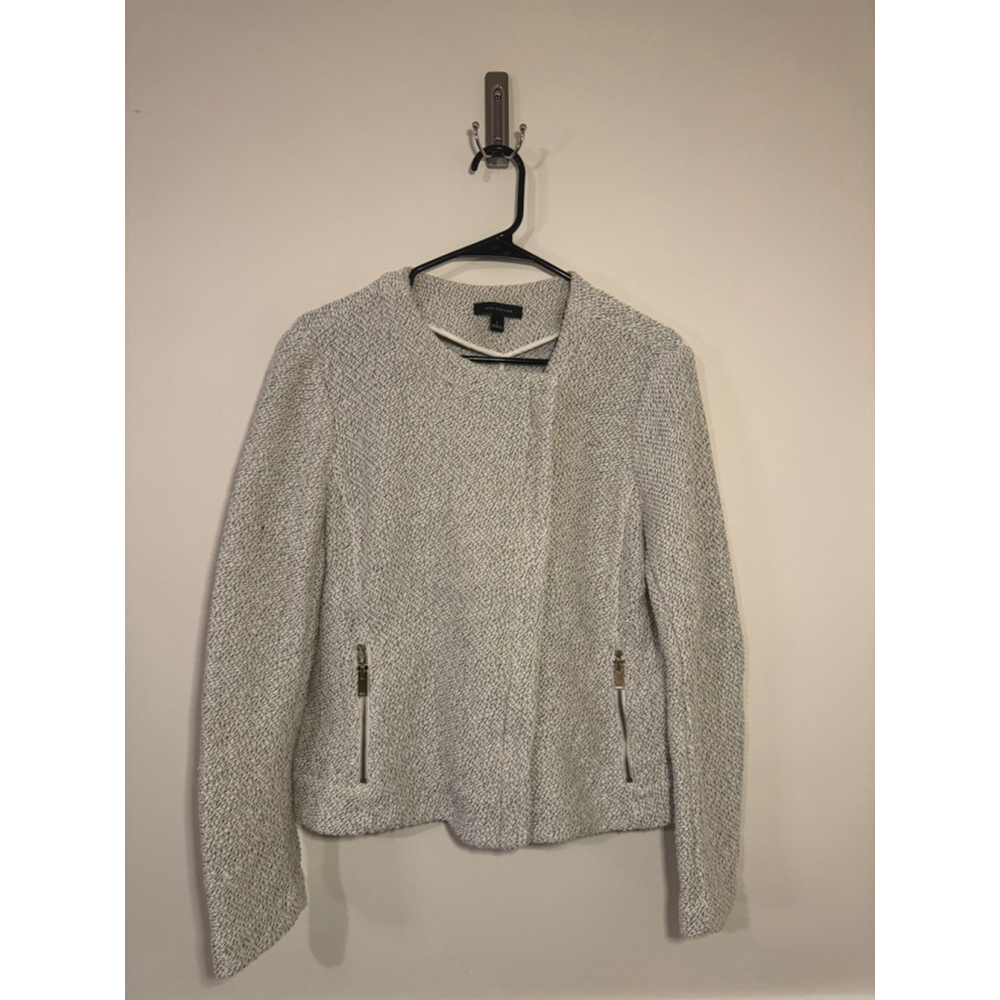 Women's Ann Taylor Blazer Jacket L White Black Tweed